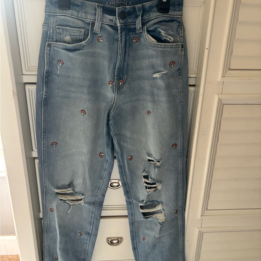 Arizona Jean Company Women's Light Blue Embroidered Boyfriend Jeans